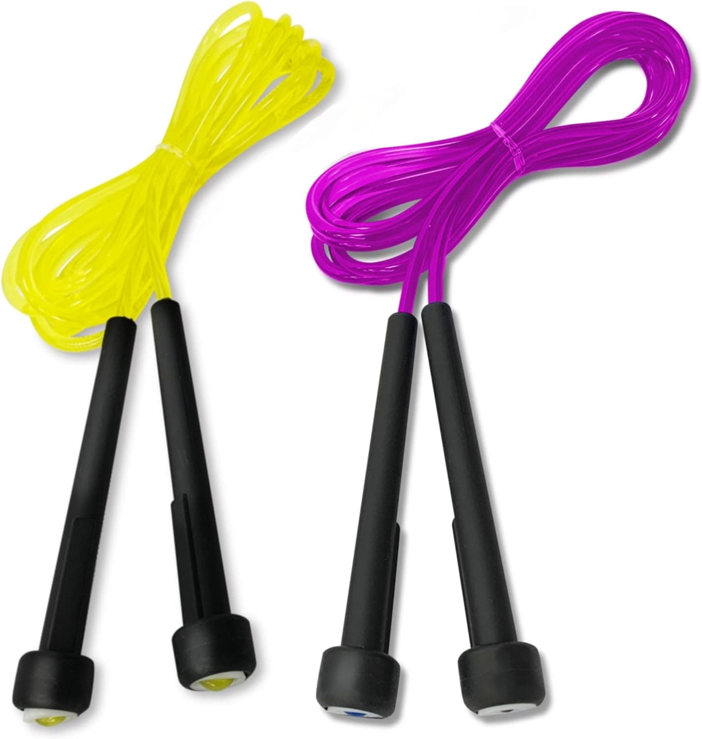 2 pack Jump Ropes for Fitness - Kids Adults Women Working out, Great for Skipping Jumping Double Dutch Freestyle Speed Workout Exercise Gym - PVC Jumprope Fun Color Neon Yellow & Pink