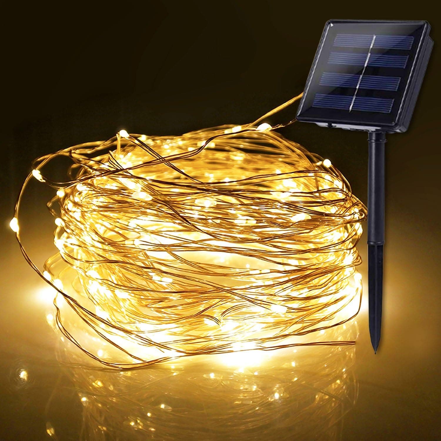 ETHINK 200 LED 65.5ft Indoor, Outdoor 8 Modes Solar Powered Waterproof Fairy String Copper Wire Lights for Christmas, Bedroom, Party, Patio, Wedding, Warm White (200LED)