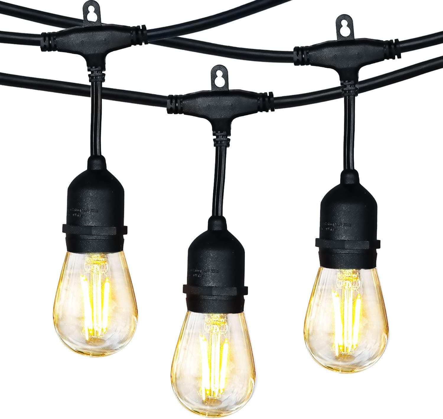 hykolity Outdoor String Lights, 48FT LED String Light with 15 Hanging Sockets, 17x2W Vintage Edison Plastic Bulbs(2 Spares), Connectable Patio String Lights for Garden Backyard Bistro Pergola