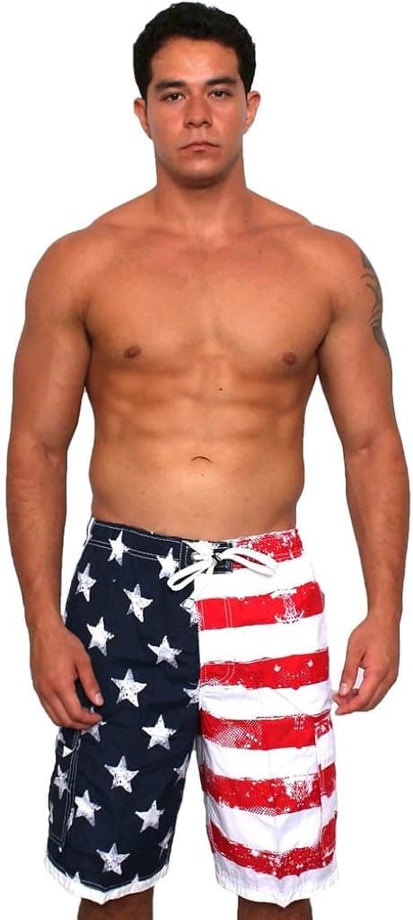 SHORE TRENDZ Men's USA Flag Board Shorts Swimwear