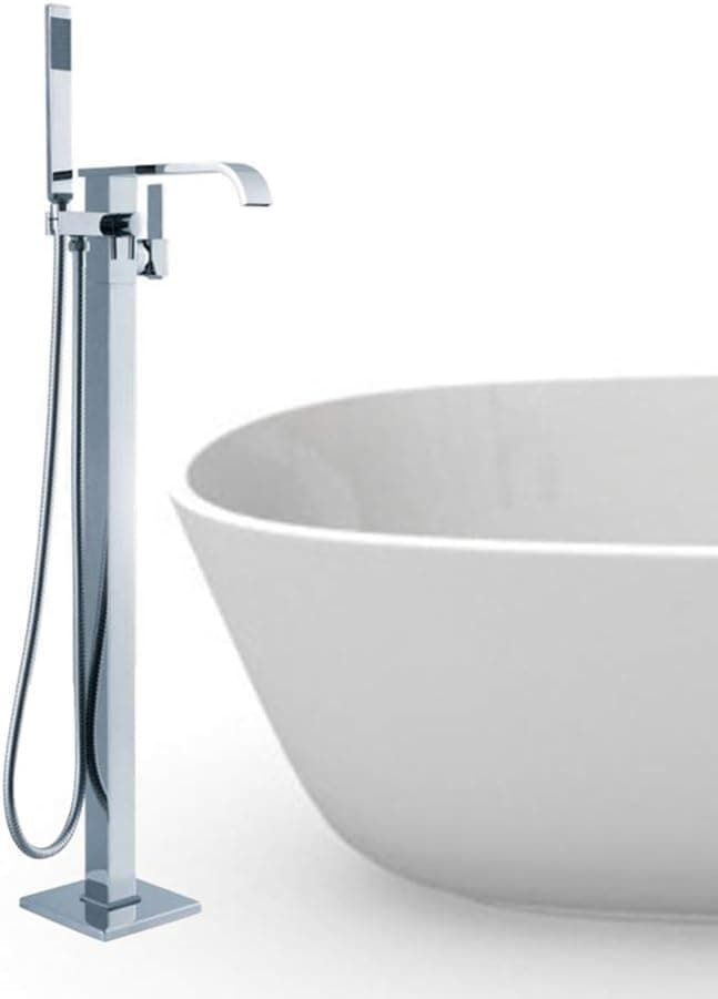 OUBONI Freestanding Bathtub Filler Faucet Chrome Finish with Diverter and Hand Shower Gooseneck Spout Floor Mount