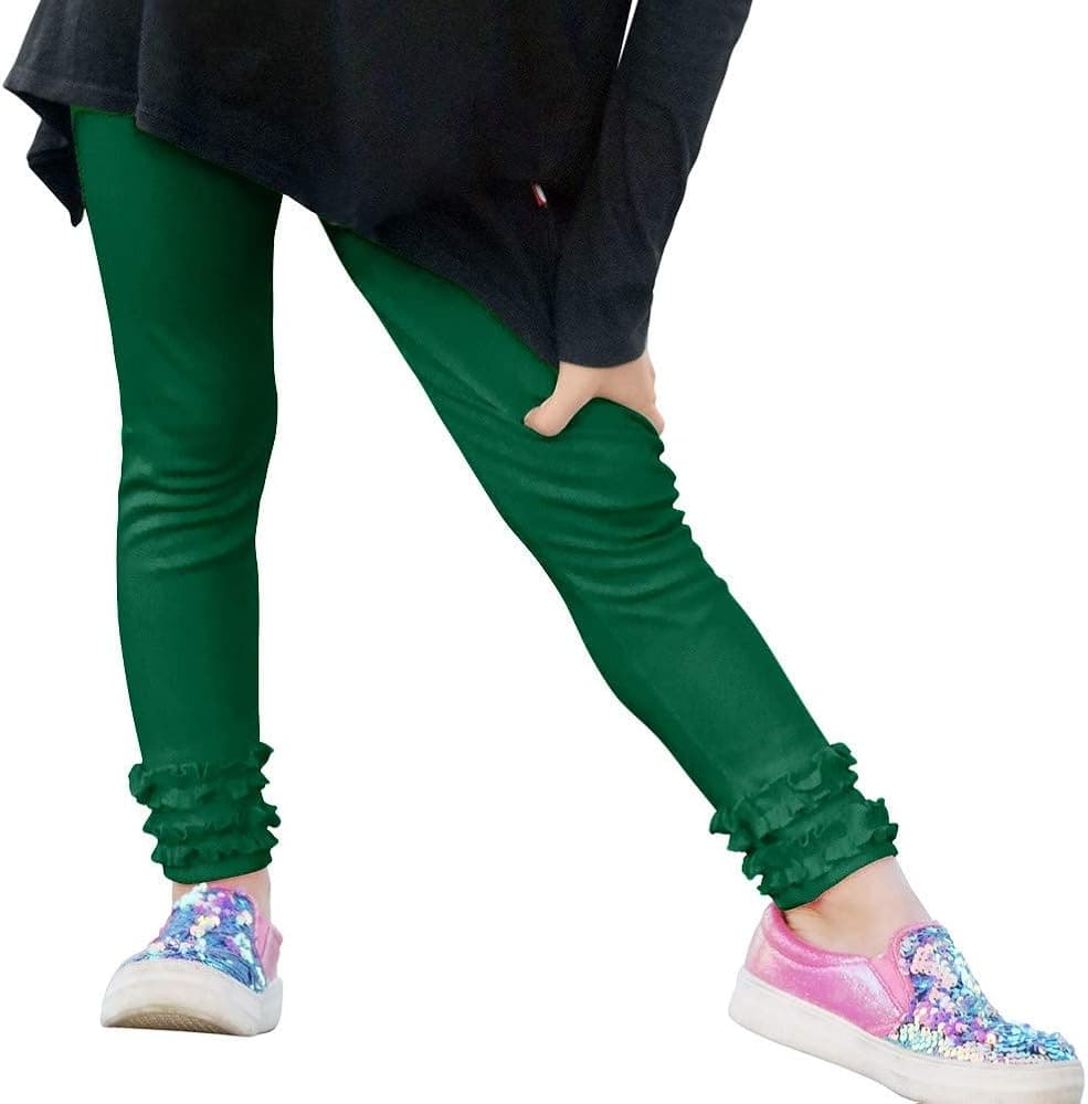 City Threads Girls' Ruffle Leggings Pants 100% Cotton Ankle Length - Play School Uniform Fun - Made in USA