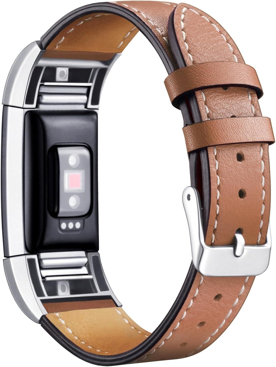Mornex band Compatible with Fitbit Charge 3 Band & Charge 3 SE Leather Straps, Adjustable Genuine Classic Replacement Wristband for Charge 3 Fitness Accessories with Metal Connectors, Brown