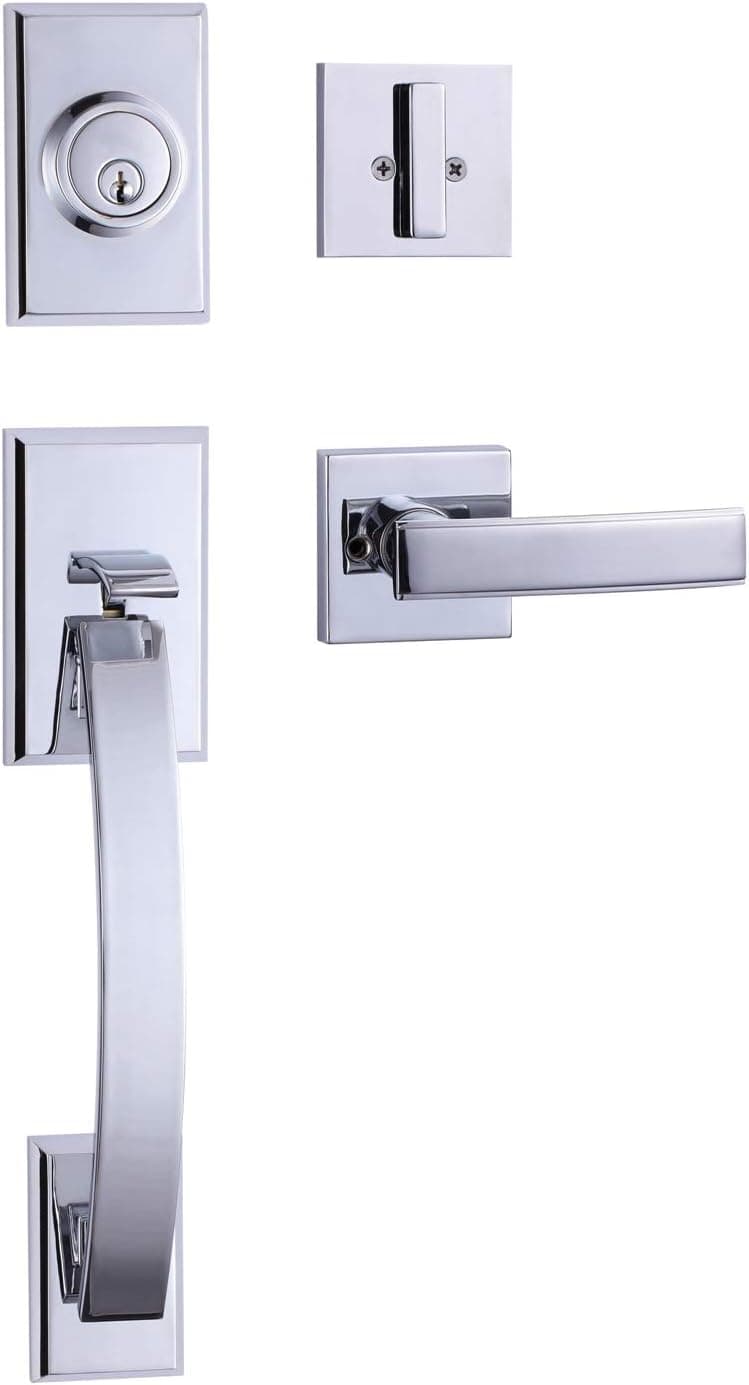 Togu HS27D Heavy Duty Single Cylinder Handleset with Wave Style Lever Handle,Solid Entry Door Lockset Leverset for Home Exterior Doors,Easy Installation,Satin Nickel