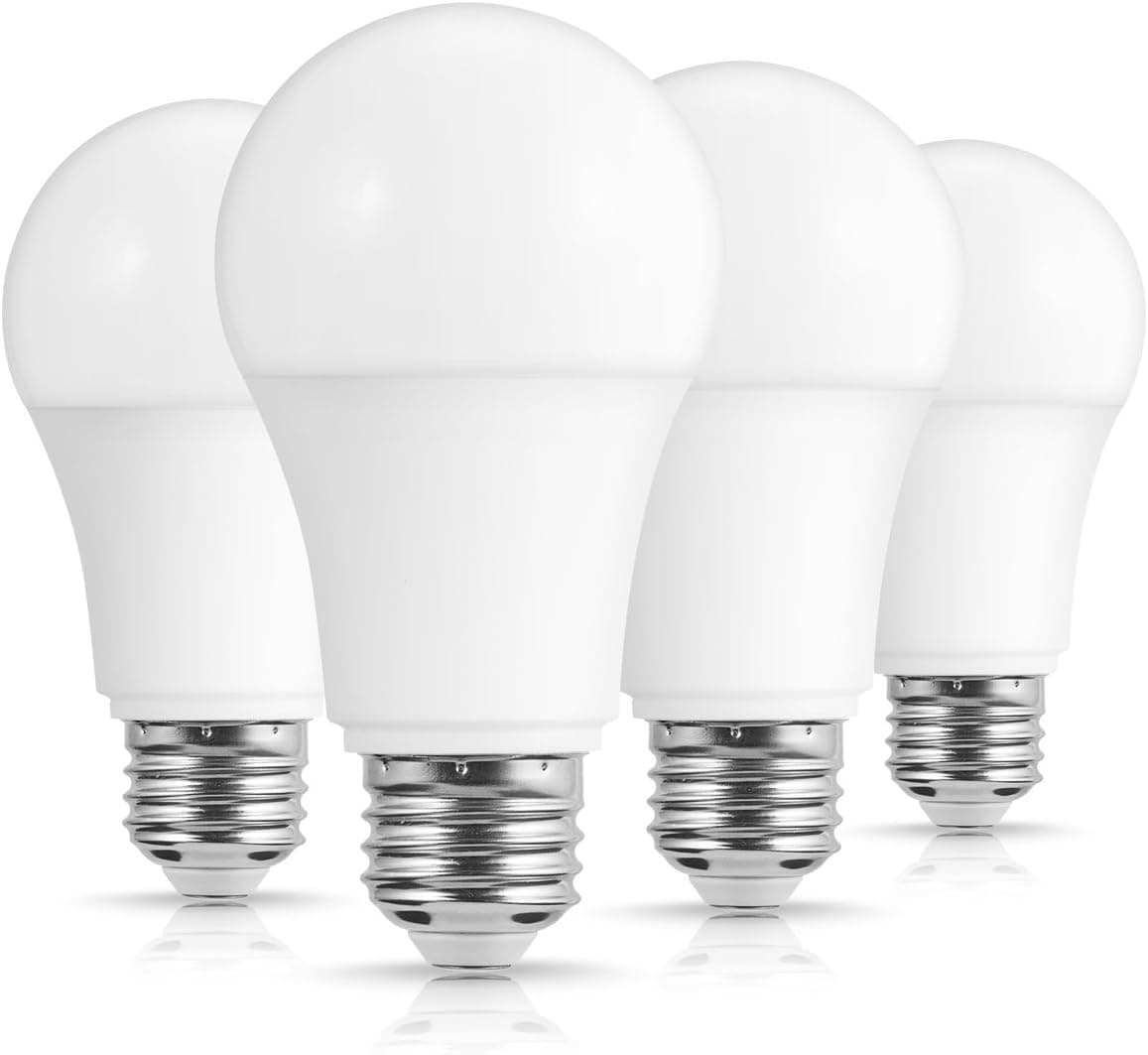 Dimmable A19 LED Bulb, Techgomade E26 Edison Bulb, Daylight Whit 5000K, 680LM, 8W Equivalent 60W LED Bulb, for Bathroom Lights, Table Lamp Porch Light, 4Pack