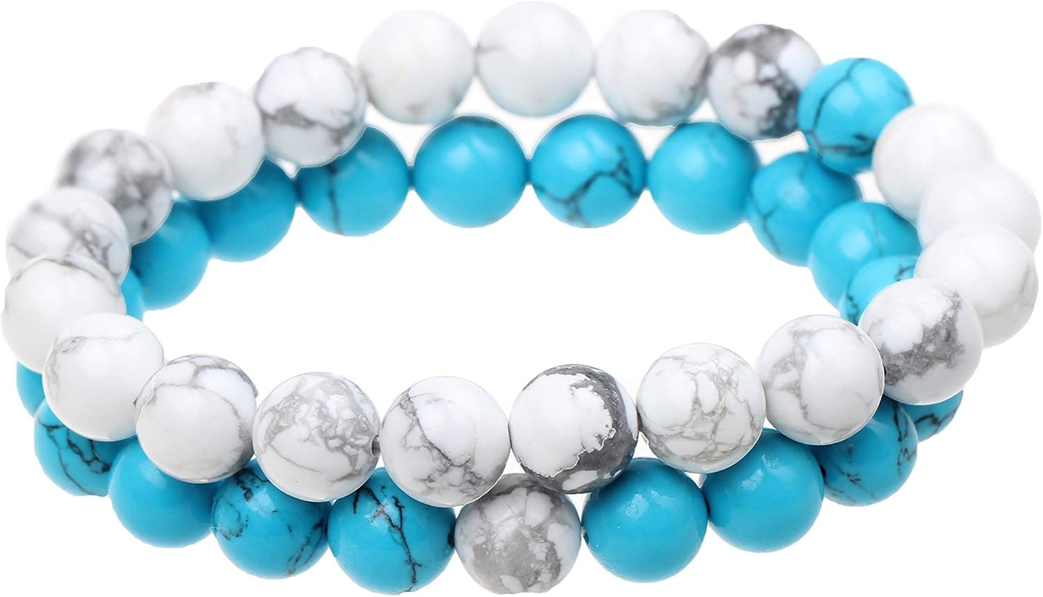 QSKS Couples His and Hers Couple Bracelet Blue＆White Turquoise Stones Distance Bracelet