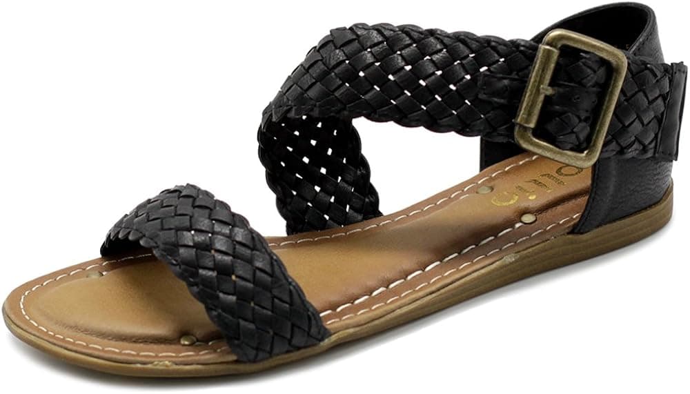 Ollio Women's Shoe Braided Side Buckle Accent Multi Color Flat Sandal