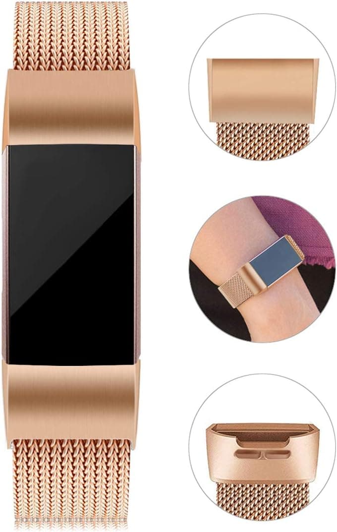 Find-MyWay Replacement Compatible with Fitbit Charge 3 Bands/Charge 3 SE Metal Bands Wristband Accessory Breathable Sport Bracelet Strap Small & Large for Women Men Silver Rose Gold 10 Colors