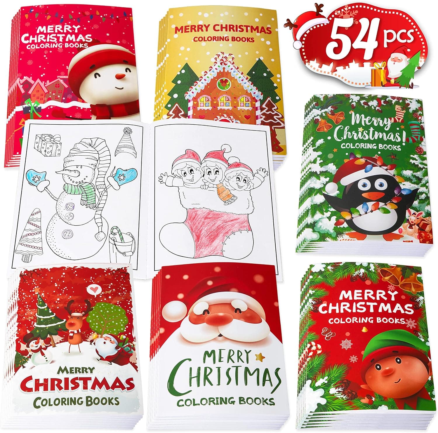 54PCS Christmas Coloring Books Kids Party Favors - Xmas Stockings Goodie Bags Stuffer Filler Fun Holiday Party Supplies