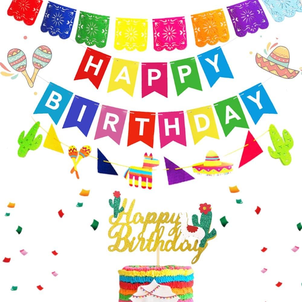 JeVenis 4 PCS Mexican Birthday Party Decoration Fiesta Birthday Banner Cactus Birthday Decoration for Cinco de Mayo Fiesta Decorations