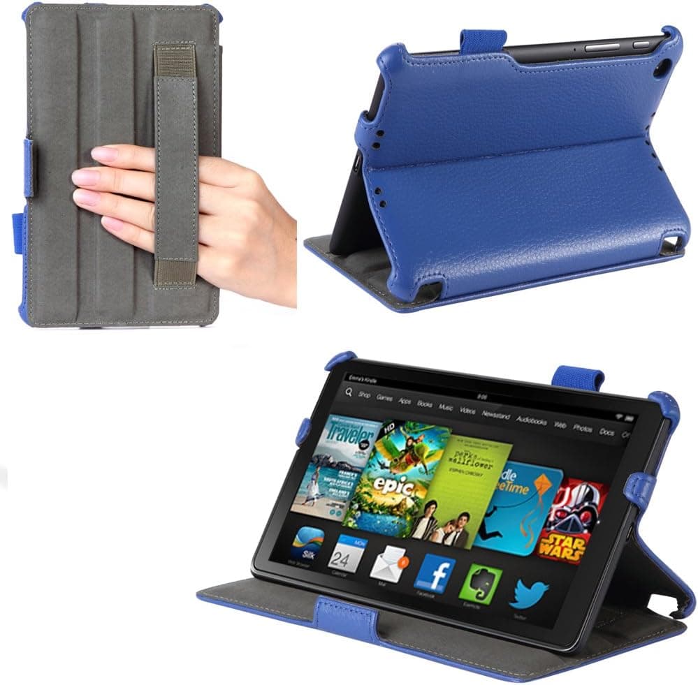 i-Blason New Kindle Fire HD 2013 7 Inch Tablet (Not Compatible with Kindle Fire HD 7 2012) Slim-fit Cover Case Tablet (with Protective Hardback, Built-in Multi-Angle Stand, Stylus Loop) (Blue)