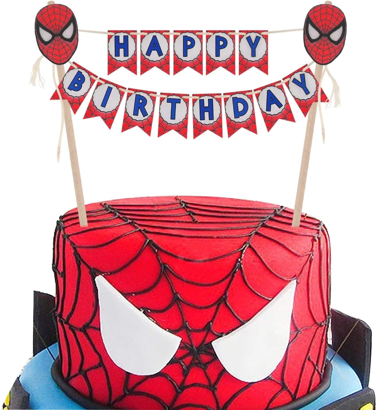 LINGTEER Spiderman Happy Birthday Cake Bunting Topper Banner - Perfect for Kids Superhero Theme Birthday Party Gift Decorations.