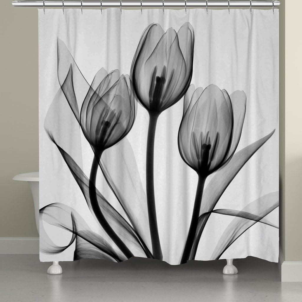 Crystal Emotion Romantic Grey Flower Design Print Polyester Fabric Bathroom Shower Curtain 72x84inch