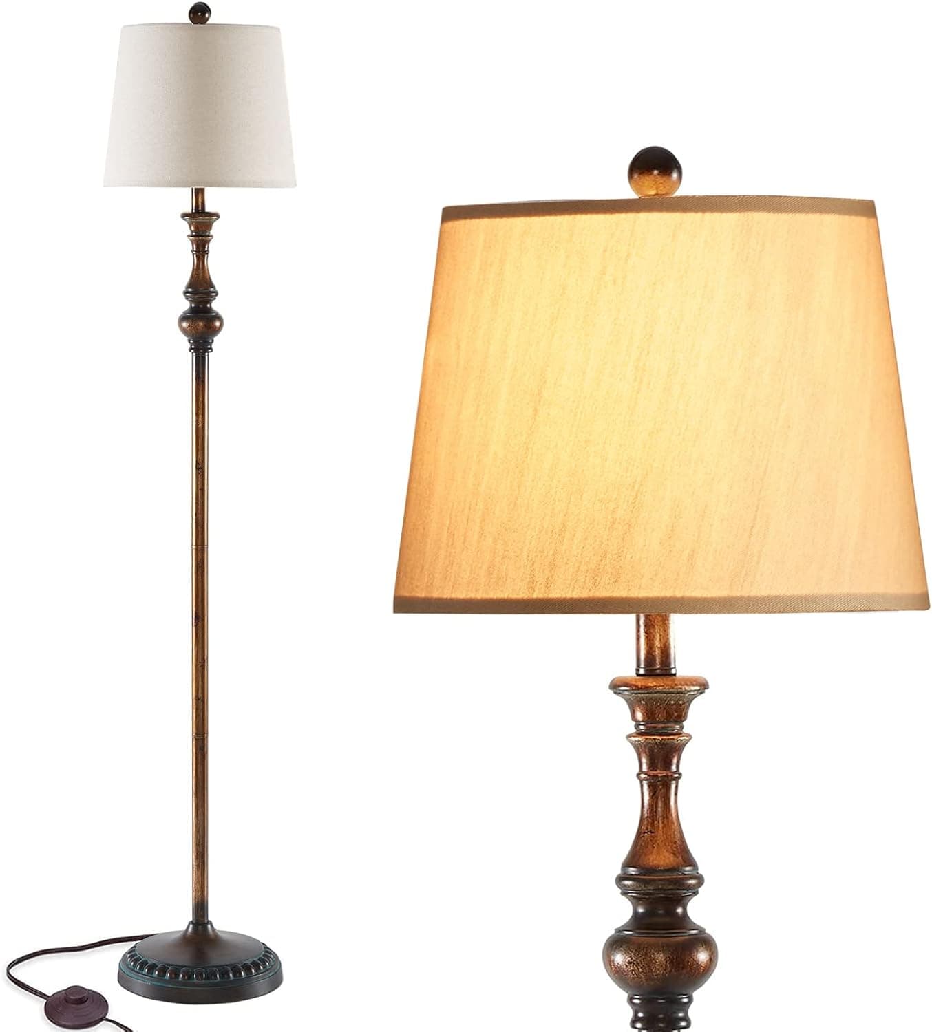 Fullarge Floor Lamps for Living Room,Rustic Farmhouse Standing Lamp,Mid Century Vintage Tall Stand Up Pole for Bedroom Cabin Dens, Classic Brown Metal Finish