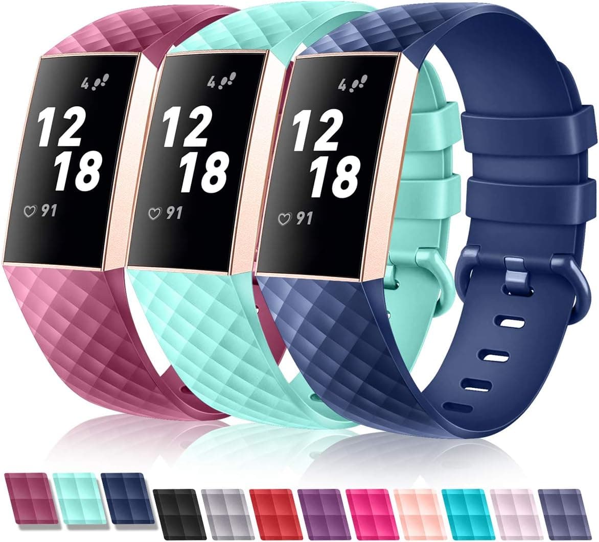 ZEROFIRE Bands Compatible with Fitbit Charge 3 & Charge 3 SE, 3-Pack Wristband Strap with Color Metal Buckle for Women Men, Small, Large, Multi-Color