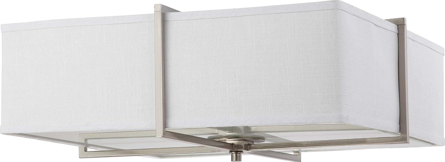 Nuvo Lighting 60/4369 Four Light Logan Large Square Flush with Slate Gray Fabric Shade/Frosted Diffuser, CUL Damp Location, Brushed Nickel
