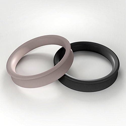 Women's Silicone Wedding Ring Set-Wedding Band (5mm)-2 Piece Set- Black & Silver Gray-Athletic Jewelry Band-Most Loved By Moms!!!