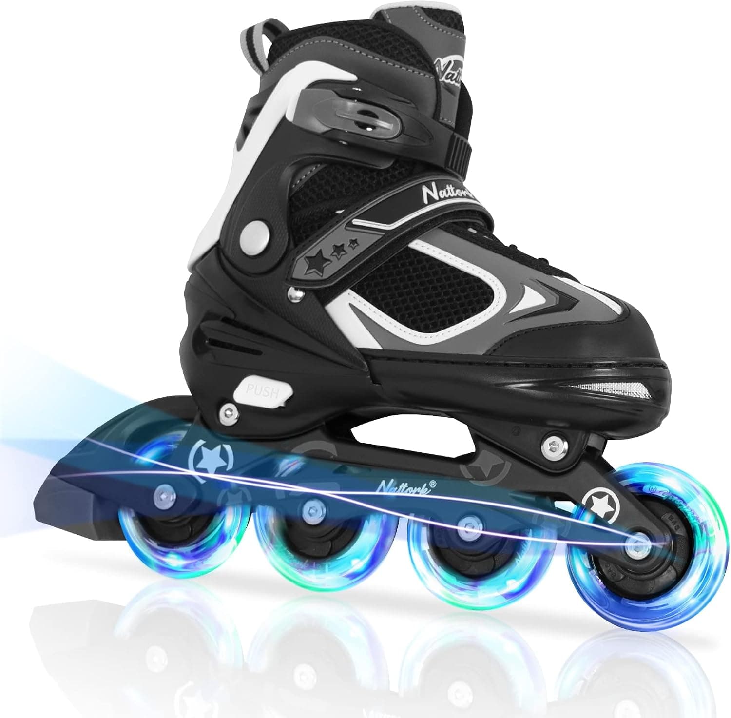 Nattork Adjustable Inline Skates for Kids with Light Up Wheel, Outdoor & Indoor Illuminating Blades Roller Skates for Boys and Girls, Beginners