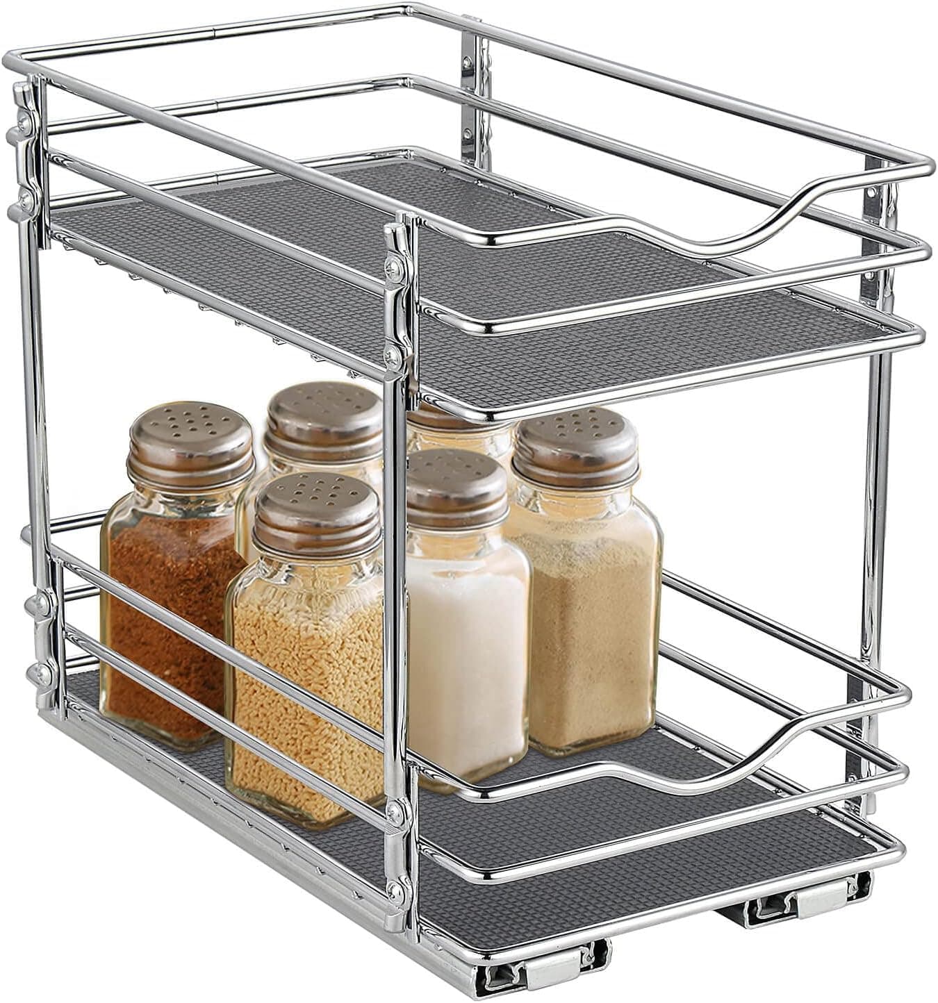 OCG 2 Tier Pull Out Spice Rack Organizer（6.3" W x 10" D x 9" H） for Cabinet, Slide Out Seasoning Organizer Fits Spices, Sauces, Cans etc
