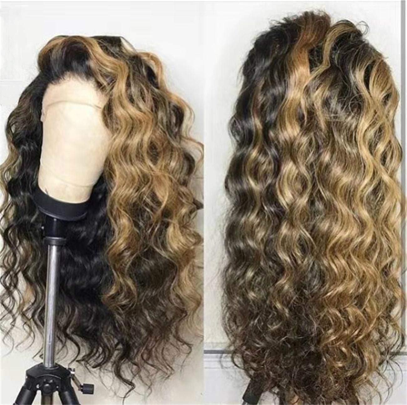 AimeileMiss Natural Wave Ombre Synthetic lace front wigs Unit Blonde Glueless Natural Looking Black Roots 1B/27 Two Tone Color Hair with Baby Hair for Women 22Inch
