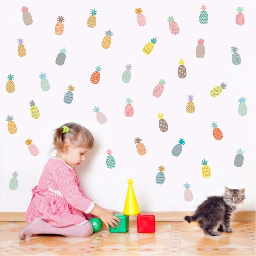Colorful Pineapple Wall Decal Multicolor Fruit Sticker for Kids Bedroom Decoration，Nursery Window DIY Wall Art (38 pcs)