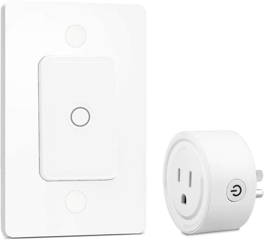 LoraTap Mini Remote Control Outlet Plug Adapter with Remote Wall Switch, 656ft Range Wireless Remote Control for Indoor Lamps and Household Appliances, No Hub Required, 10A/1100W, White