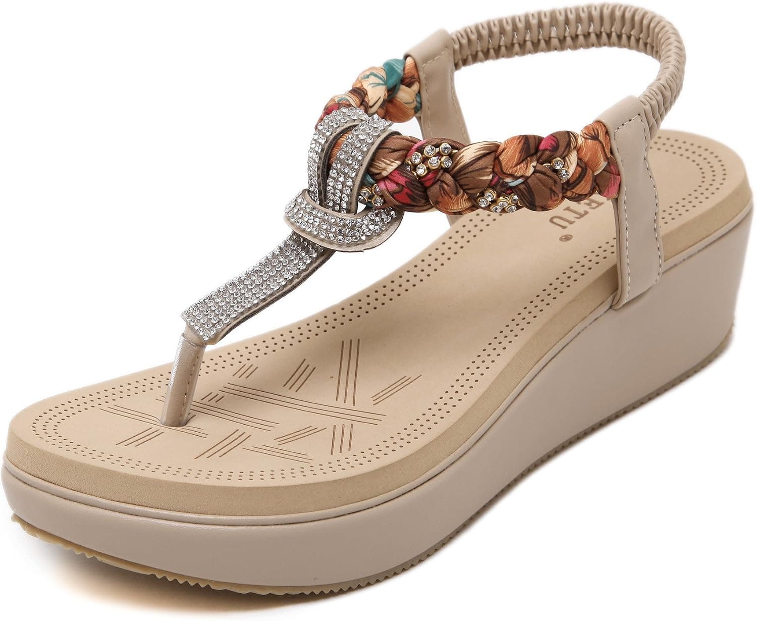 SIKETU Women's Bohemia Slingback T-Strap Rhinestone Sandals Flats Shoes