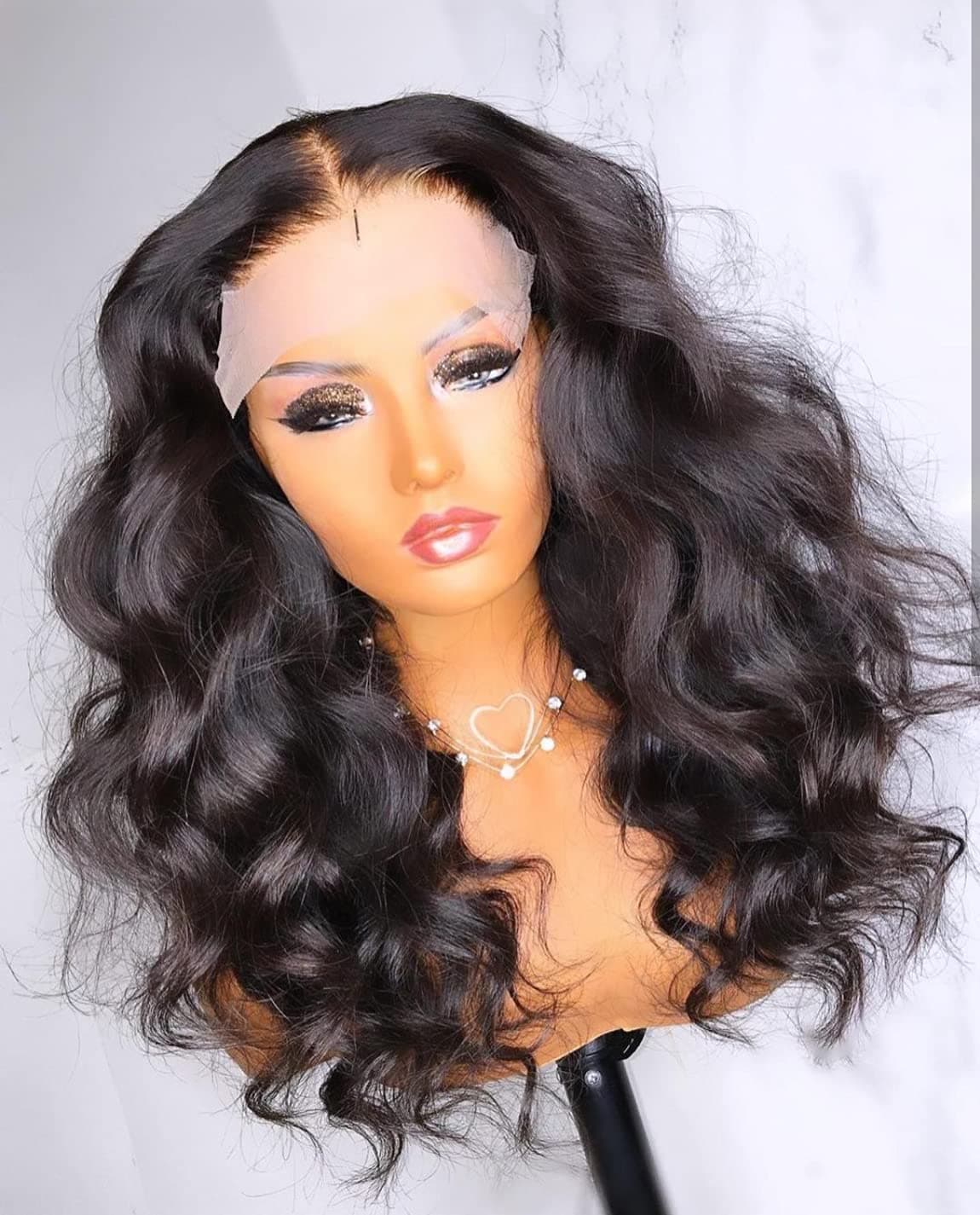 ANDRIA Short Wig Black Color Wavy Wig Lace Front Wigs for Women Natural Loose Wave Wigs Synthetic Heat Resistant Fiber Hair Glueless Lace Wigs with Baby Hair Wig for Women 14 Inches