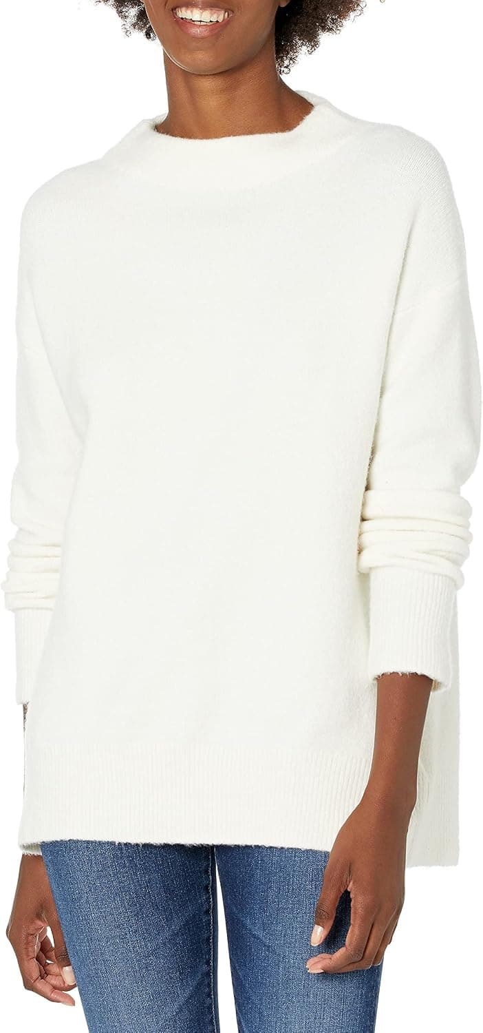 Lark & Ro Women's Boucle Mock Neck Oversized Sweater