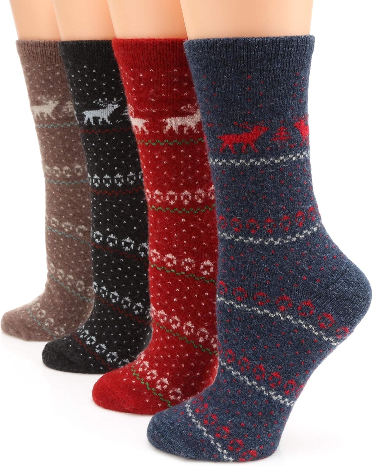 MIRMARU Women’s 4 Pairs Wool Blend Thick Soft Knitted Warm Cozy Fashion Novelty Casual Crew Socks