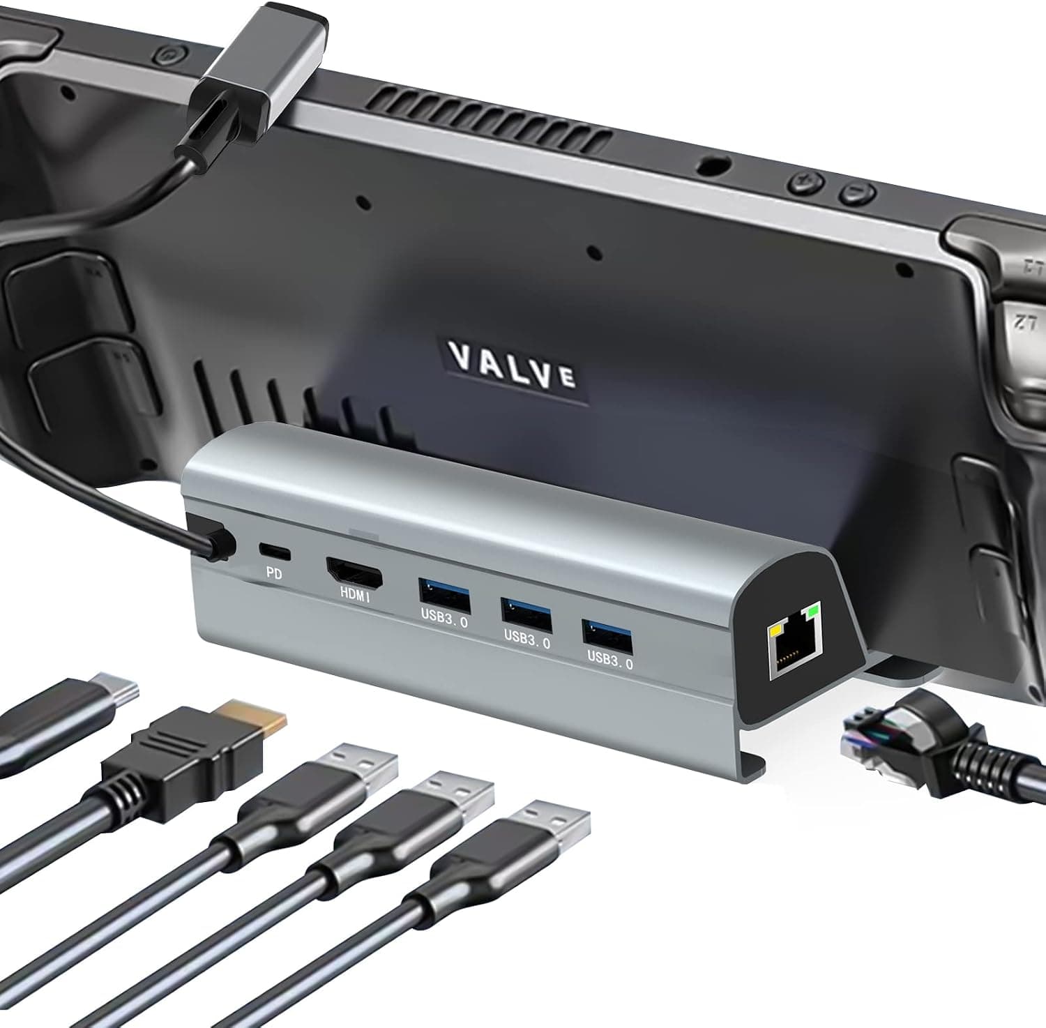 Steam Deck Dock, NUXOA 【Aluminum Alloy】 6-in-1 Docking Station with HDMI 2.0 Upgraded 4K@60Hz, Gigabit Ethernet, 3 USB 3.0 Port and USB-C PD Port, Steam Deck Accessories for Valve Stream Deck