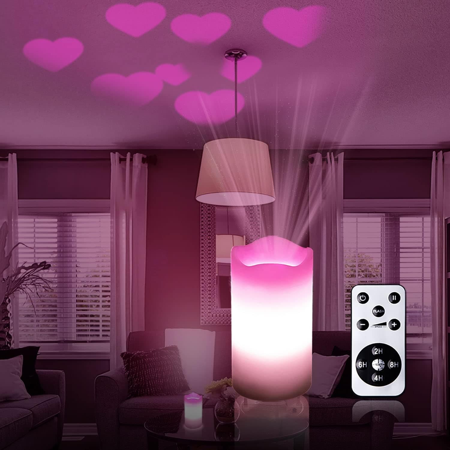 KSWIN Heart Candle Projector Night Light Projector for Kids Adults, Romantic Flameless Candle Projector with Remote & Timer for Bedroom Home Decor Valentine Birthday Gifts