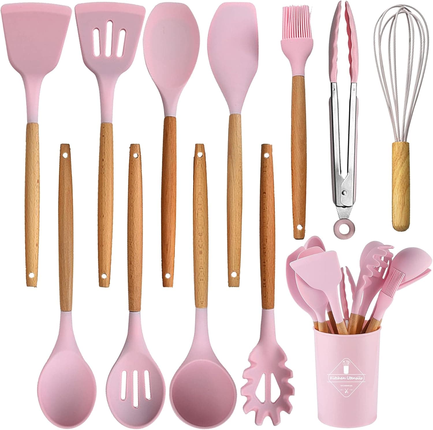 Keidason Silicone Cooking Utensils Set, 12-piece Kitchen Utensil Set Non-stick Cookware Is Heat-resistant, BPA-free, Cooking Tools, Stirring Kitchen Tool Set (Pink)