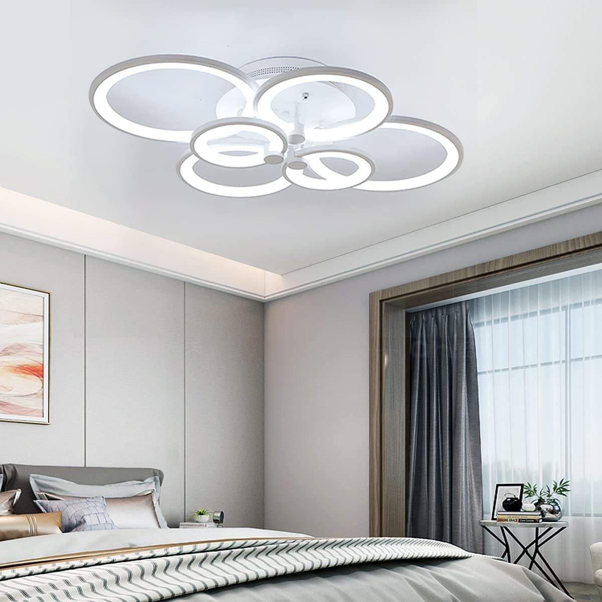 sinear Modern Led Ceiling Light ， 31” Flush Mount Ceiling Lamp, 6 Rings Chandelier Lighting Fixture for Living Room,Dining Room, Kitchen,Bedroom (31inch 6 Rings LEDs Internal)