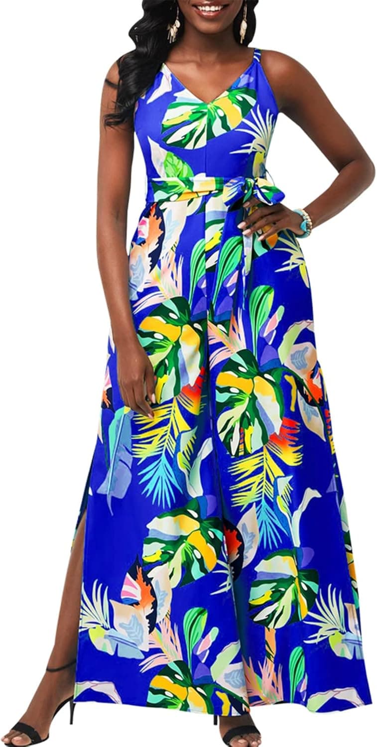 LightlyKiss Women's Sexy Spaghetti Strap Sleeveless Elegant Jumpsuits Wide Leg Summer Fashion Long Pants Rompers Blue