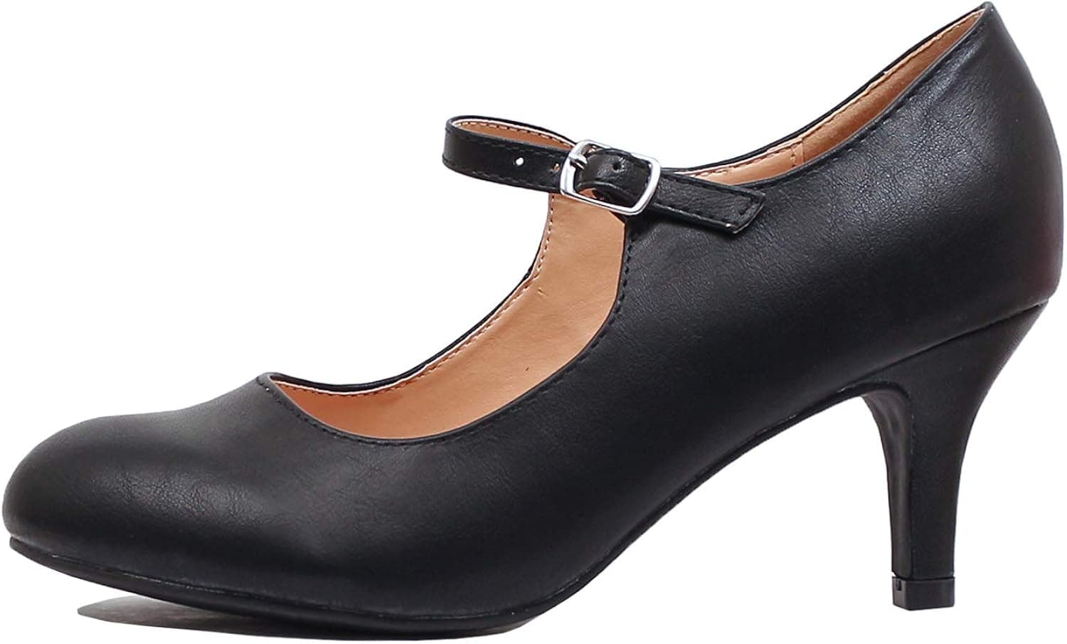 Chase & Chloe Kona-2 Women's Round Toe Mid Heel Mary Jane Pump (7.5 M US, Black Patent)