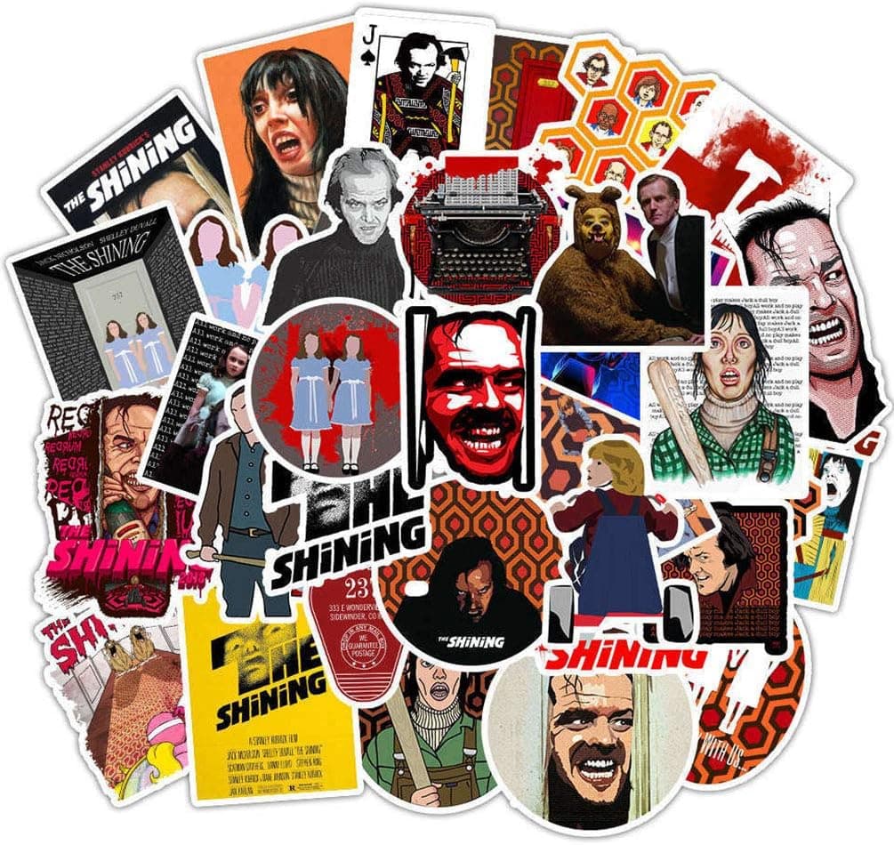 50pcs Pack Terror Movie Laptop Stickers, Cool Vinyl Computer Waterproof Water Bottles Skateboard Luggage Decal Graffiti Patches Decal (The Shining)