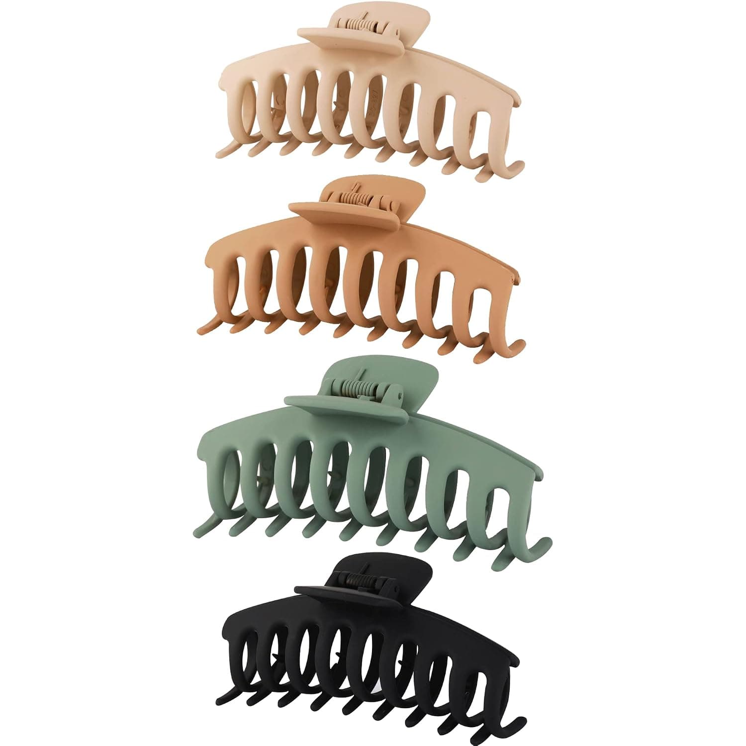 AcrossSea 4 Pack 4.3" Hair Clips for Women & Girls, Large Hair Claw Clips, Strong Hold Matte Claw Hair Clips for Women Thick Hair & Thin Hair, 90's Jaw Clips (Cream, Khaki, green, Black)