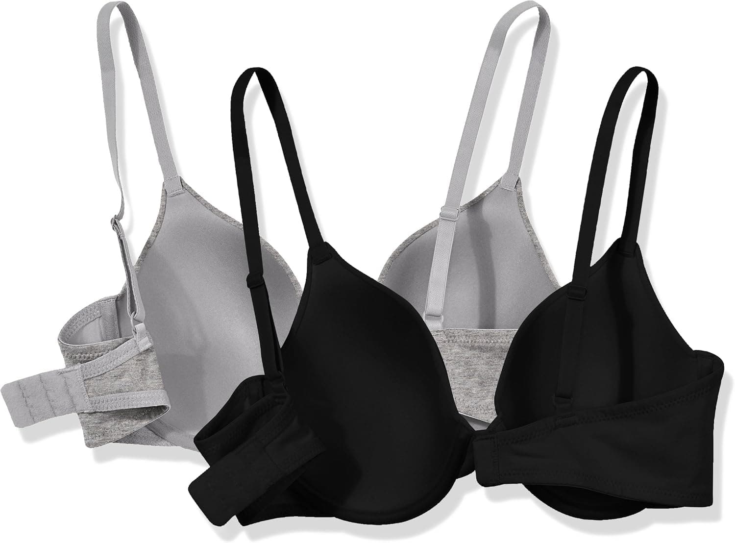 Madeline Kelly Women's Cotton 2 Pack Full Coverage T-Shirt Bra Gray-Black 34C