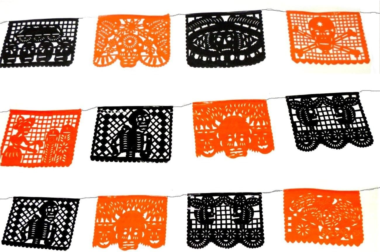 Large Plastic Banner Day of the Dead Dia de los Muertos Party Orange/Black