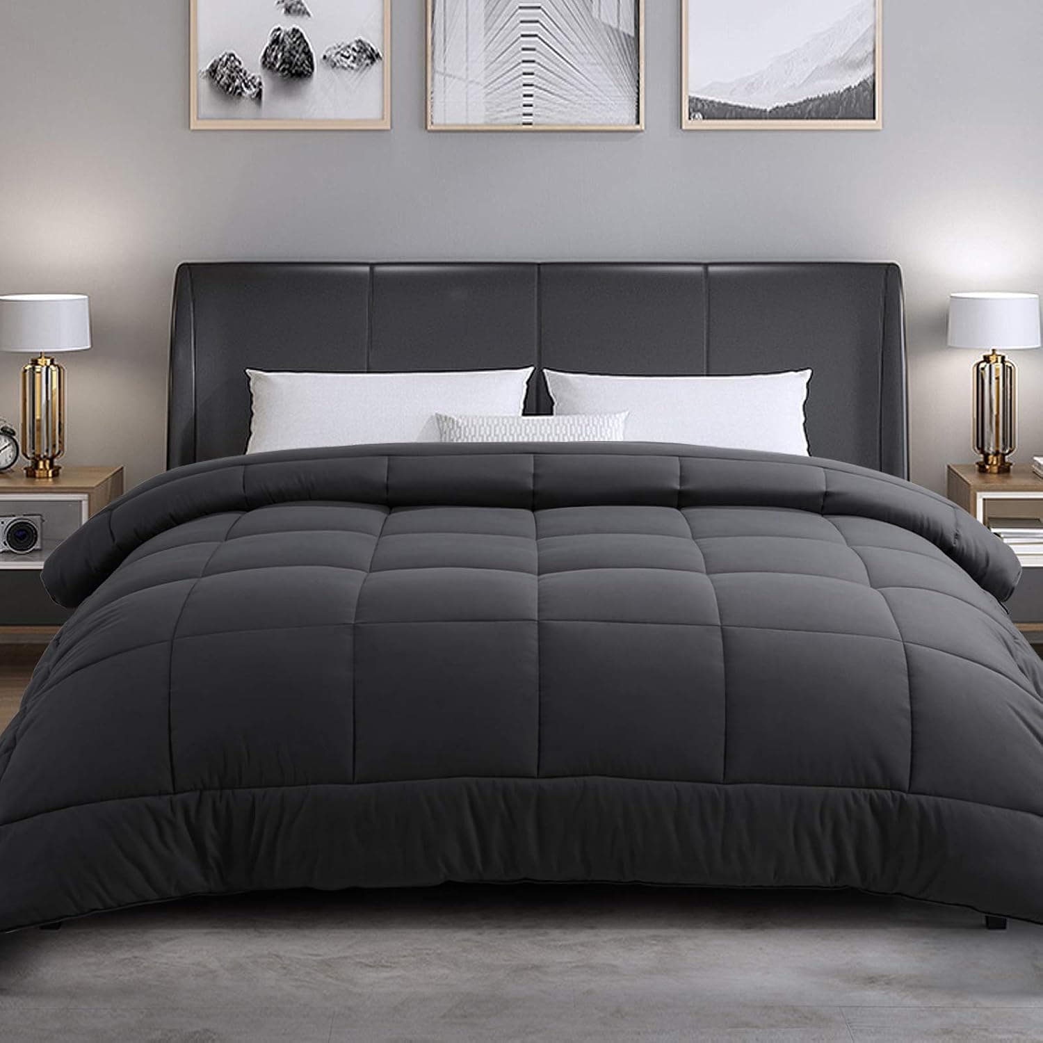 THLAND Comforter for All Season Soft Quilted Down Alternative Duvet Insert Reversible with Corner Tabs (Grey, Oversized Queen, 98 by 98 Inches)