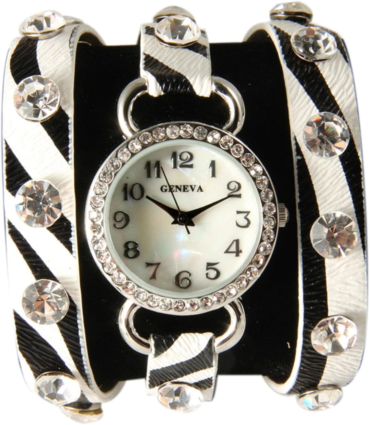 Zeebra Wrap Around Watch with Bling Sparkly White Rhinestones