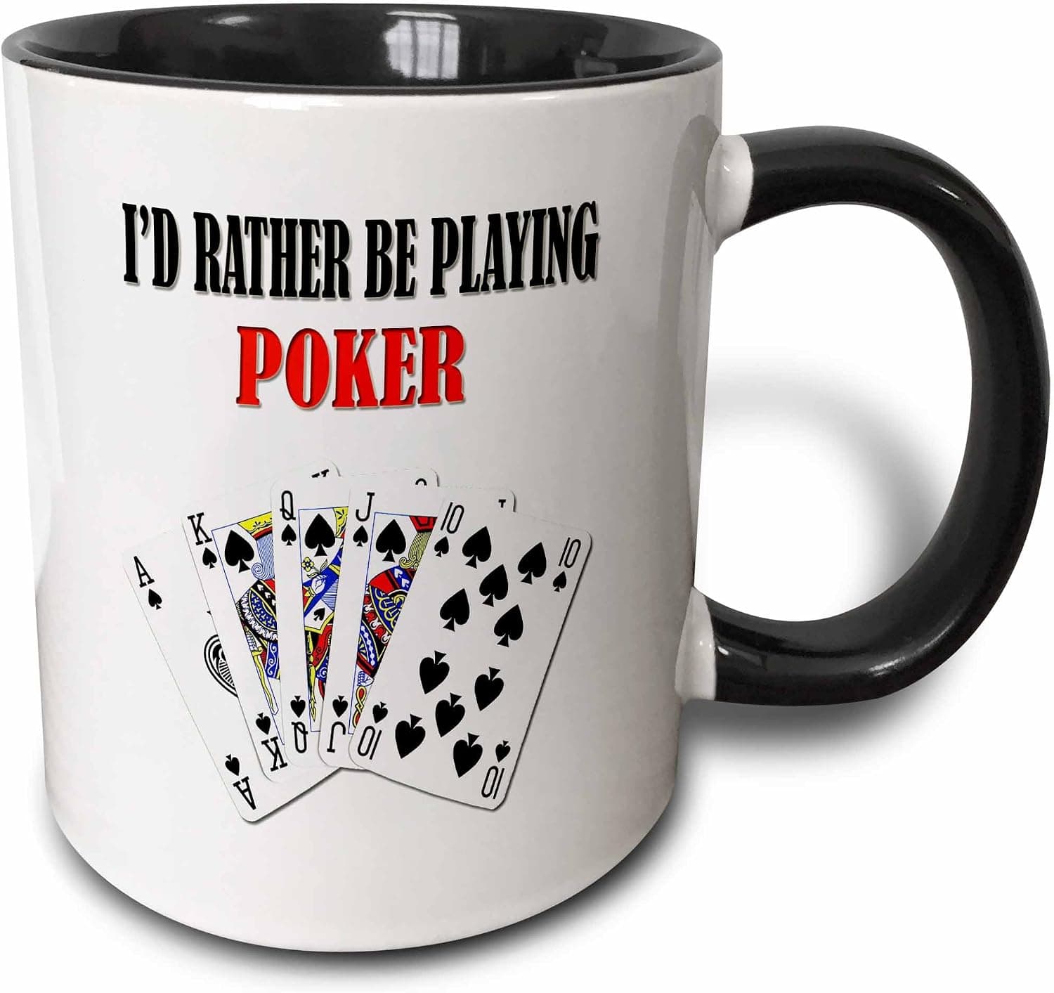 3dRose Id Rather Be Playing Poker Funny Quote Popular Saying Two Tone Black Mug, 11 oz
