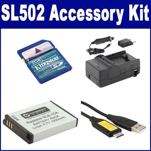 Samsung SL502 Digital Camera Accessory Kit Includes: SDSLB10A Battery, SDM-1501 Charger, KSD2GB Memory Card, USB20PIN USB Cable