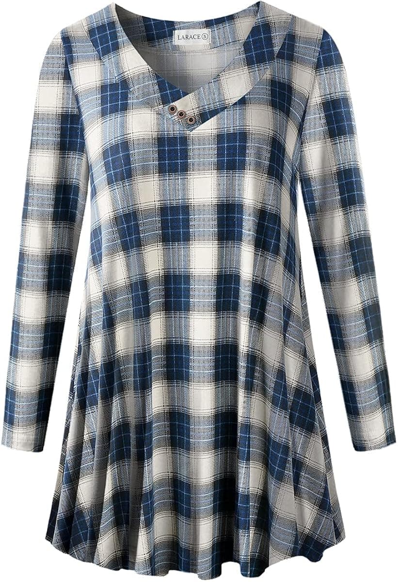 LARACE Women Plus Size Tunic Tops Long Sleeve V Neck Blouse Loose Swing Basic Flowy T Shirt for Leggings
