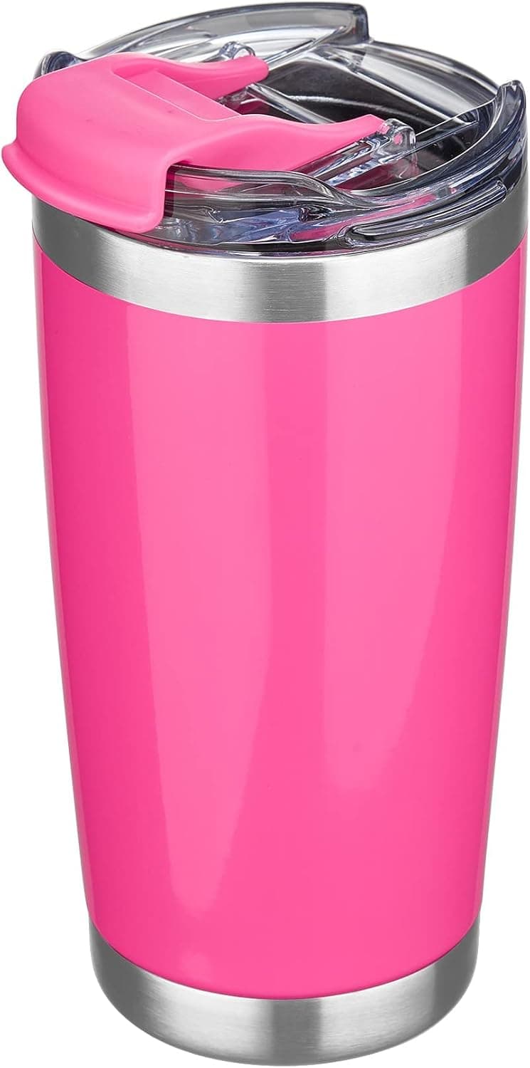 CIVAGO Insulated Tumbler with Lid and Straw, 20 oz Stainless Steel Vacuum Coffee Tumbler, Double Wall Coffee Cup, Thermal Travel Coffee Mug for Hot and Cold Drinks, Neon Pink