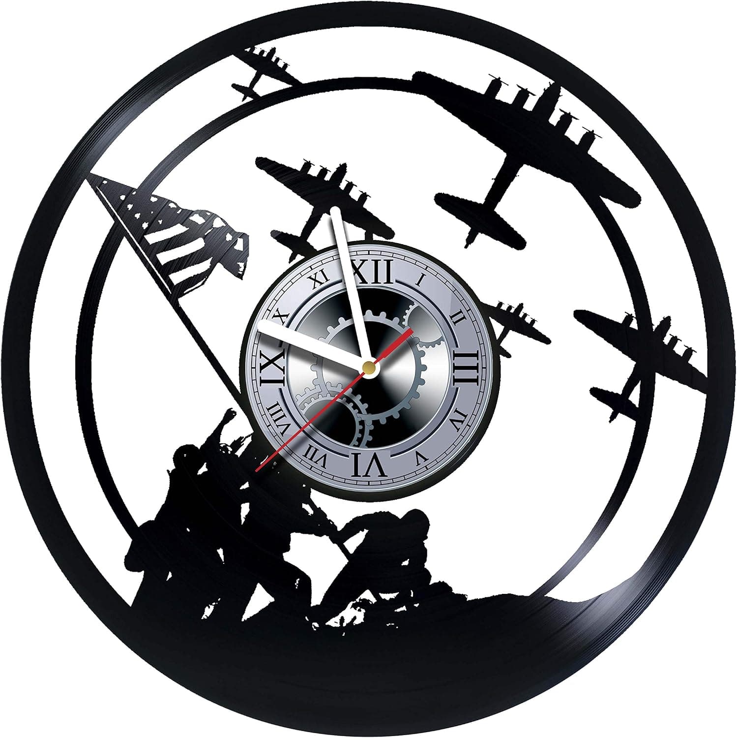 studioRUTART Vinyl Wall Clock Compatible with The Marine Corps WAR Memorial United States Navy - Made of Vinyl Record - Decor Handmade Art Design - Great Gifts idea for Birthday, Women, Men, Friends