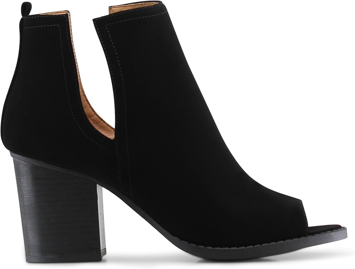 MARCOREPUBLIC Moscow Slip On Side Cut Peep Toe Medium Mid Heels Ankle Sandals Booties Boots
