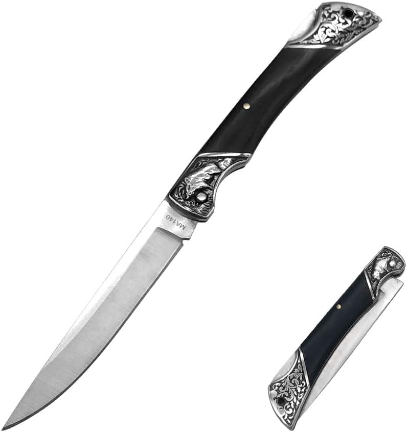 Folding Pocket Clip Knife with Retro Bolsters EDC Outdoor Tools Strong Pocket Knife for Camping Hiking