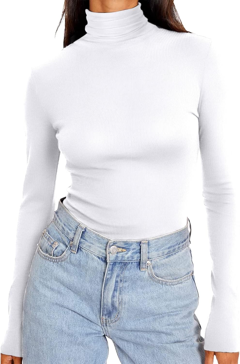 SANDERY Womens Turtleneck Long Sleeve Shirt Lightweight Slim Pullover Ribbed Active Layer Tops Shirts